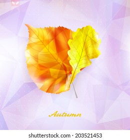 Autumnal leaf background made of triangles Retro background. EPS10