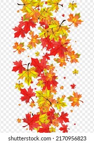 Autumnal Leaf Background Transparent Vector. Floral Design Texture. Golden Wallpaper Foliage. Flying Leaves Design.