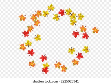 Autumnal Leaf Background Transparent Vector. Floral November Card. Red Isolated Leaves. Design Plant Template.