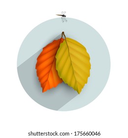 Autumnal leaf icon with long shadow. Vector EPS10 