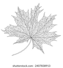Autumnal leaf Maple outline low-polygon mosaic, kaleidoscope, vector illustration editable hand drawn