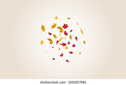 Autumnal Leaf Vector Transparent Background. Paper Plant Template. Colorful Seasonal Foliage Card. Flying Illustration.
