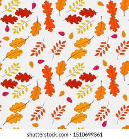 Autumnal Leafs Seamless Background. Hand Drawn Vector Pattern.