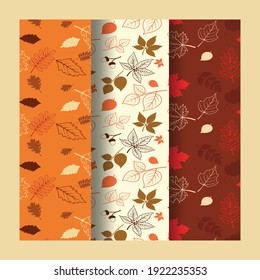 Autumnal leafs seamless pattern. Hand drawn vector pattern.