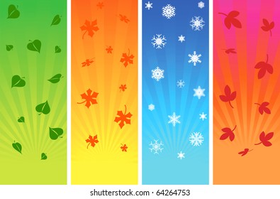 Autumnal leafs and snowflakes on multicoloured backgrounds