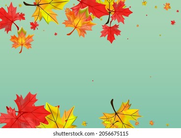 Autumnal Leaves Background Green Vector. Floral Pattern Design. Ocher Abstract Foliage. Paper Plant Illustration.