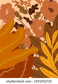 Autumnal leaves and flowers illustrations for phone case, logo, pillow case, fabric print, wallpaper,social media post, doodle, covers, templates,wall decor, cards