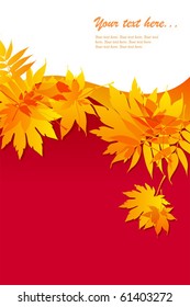 autumnal leaves on red background