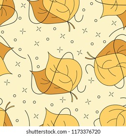Autumnal leaves seamless pattern in yellow, orange and brown colors for seasonal or wallpaper design