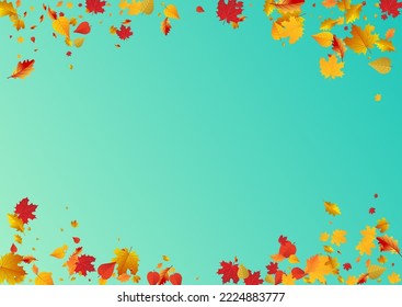 Fondo azul del vector de hojas otoñales. Marco Floral Decorado. Textura verde hermosa de hoja. Celebra la plantilla.