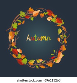 Autumnal leaves vector in circle composition background