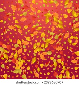 Fondo Rojo Vector de hojas otoñales. Textura de hoja de octubre. Tarjeta de Planta Realista Roja. Marco de tierra.