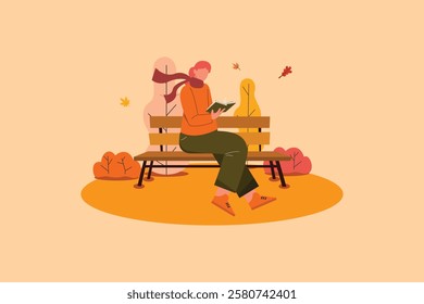  Autumnal lifestyle concept. Colored flat vector illustration isolated.