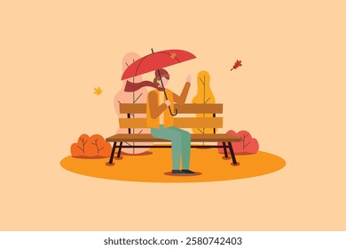  Autumnal lifestyle concept. Colored flat vector illustration isolated.
