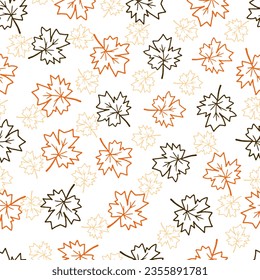 Autumnal Maple Leaf Sketches Vector Seamless Pattern can be use for background and apparel design