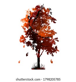 Autumnal multi-colored tree. Tree object. Mixed media. Vector illustration