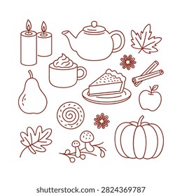 Autumnal Objects Line Illustration