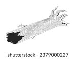 Autumnal old tree trunk black and white 2D line cartoon object. Cracked wood isolated vector outline item. Dry trunk. Fall season. Fallen tree lying on ground monochromatic flat spot illustration