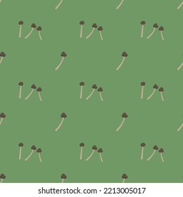 Autumnal pattern with pine cones on a green background