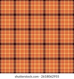 Autumnal pixel plaid pattern. Ideal for backgrounds, textiles, or digital art. Evokes warmth, comfort, nostalgic charm. Adds a rustic, vintage feel.