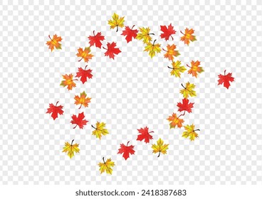 Autumnal Plant Background Transparent Vector. Leaves Flying Template. Golden Canadian Floral. Abstract Foliage Frame.