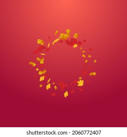 Autumnal Plant Vector Red Background. Seasonal Foliage Design. Red Bright Leaves Card. Canadian Illustration.