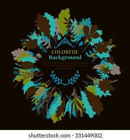 Autumnal round frame on dark background. Wreath of autumn leaves. Background with hand drawn autumn leaves. Fall of the leaves. Sketch, design elements. Vector illustration.
