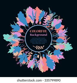 Autumnal round frame on dark background. Wreath of autumn leaves. Background with hand drawn autumn leaves. Fall of the leaves. Sketch, design elements. Vector illustration.