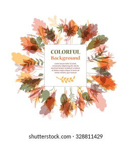 Autumnal round frame. Wreath of autumn leaves. Background with hand drawn autumn leaves. Fall of the leaves. Sketch, design elements. Vector illustration.