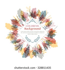 Autumnal round frame. Wreath of autumn leaves. Background with hand drawn autumn leaves. Fall of the leaves. Sketch, design elements. Vector illustration.