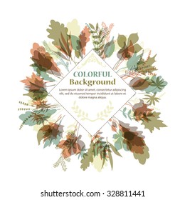 Autumnal round frame. Wreath of autumn leaves. Background with hand drawn autumn leaves. Fall of the leaves. Sketch, design elements. Vector illustration.