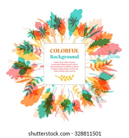 Autumnal round frame. Wreath of autumn leaves. Background with hand drawn autumn leaves. Fall of the leaves. Sketch, design elements. Vector illustration.