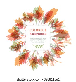 Autumnal round frame. Wreath of autumn leaves. Background with hand drawn autumn leaves. Fall of the leaves. Sketch, design elements. Vector illustration.