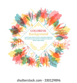 Autumnal round frame. Wreath of autumn leaves. Background with hand drawn autumn leaves. Fall of the leaves. Sketch, design elements. Vector illustration.