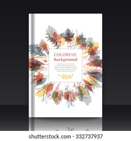 Autumnal round frame. Wreath of autumn leaves. Background with hand drawn leaves. EPS 10 vector illustration with mockup of title sheet or book cover. Can be used as background for web of applications