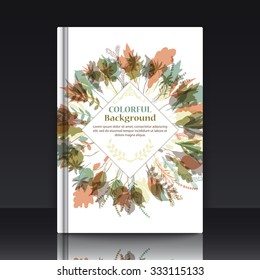 Autumnal round frame. Wreath of autumn leaves. Background with hand drawn leaves. EPS 10 vector illustration with mockup of title sheet or book cover. Can be used as background for web of applications
