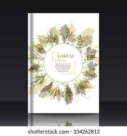 Autumnal round frame. Wreath of autumn leaves. Background with hand drawn leaves. EPS 10 vector illustration with mockup of title sheet or book cover. Can be used as background for web of applications