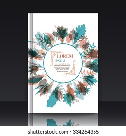 Autumnal round frame. Wreath of autumn leaves. Background with hand drawn leaves. EPS 10 vector illustration with mockup of title sheet or book cover. Can be used as background for web of applications