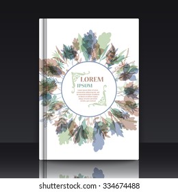 Autumnal round frame. Wreath of autumn leaves. Background with hand drawn leaves. EPS 10 vector illustration with mockup of title sheet or book cover. Can be used as background for web of applications