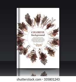 Autumnal round frame. Wreath of autumn leaves. Background with hand drawn leaves. EPS 10 vector illustration with mockup of title sheet or book cover. Can be used as background for web of applications