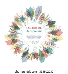 Autumnal round frame. Wreath of autumn leaves. Background with hand drawn autumn leaves. Fall of the leaves. Sketch, design elements. Vector illustration.
