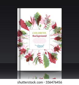 Autumnal round frame. Wreath of autumn leaves. Background with hand drawn leaves. EPS 10 vector illustration with mockup of title sheet or book cover. Can be used as background for web of applications