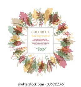 Autumnal round frame. Wreath of autumn leaves. Background with hand drawn autumn leaves. Fall of the leaves. Sketch, design elements. Vector illustration.