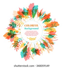 Autumnal round frame. Wreath of autumn leaves. Background with hand drawn autumn leaves. Fall of the leaves. Sketch, design elements. Vector illustration.