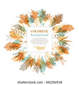 Autumnal round frame. Wreath of autumn leaves. Background with hand drawn autumn leaves. Fall of the leaves. Sketch, design elements. Vector illustration.