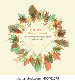 Autumnal round frame. Wreath of autumn leaves. Background with hand drawn autumn leaves. Fall of the leaves. Sketch, design elements. Vector illustration.