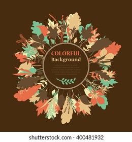 Autumnal round frame. Wreath of autumn leaves. Background with hand drawn autumn leaves. Fall of the leaves. Sketch, design elements. Vector illustration.