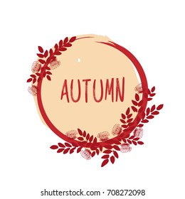Autumnal round frame. Wreath of autumn leaves. Background with hand drawn autumn leaves. Vector illustration.