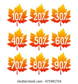 Autumnal sale badges. Fall leaves isolated on white background. Vector illustration
