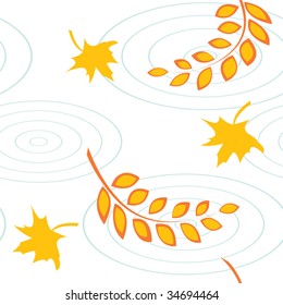 Autumnal seamless pattern with color leaves and puddles. Vector illustration.
